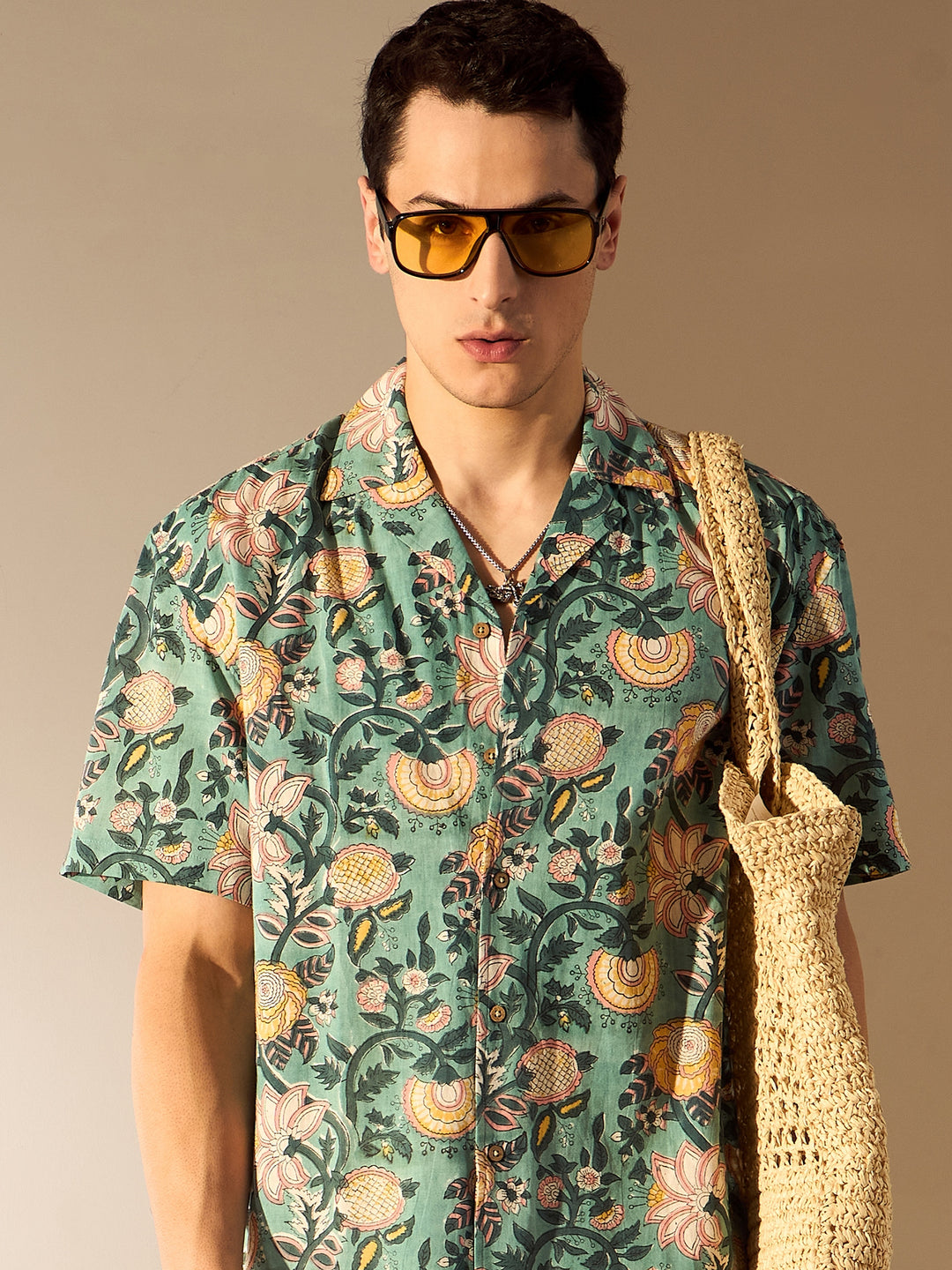 Green: Hand Block Printed Oversized Shirt