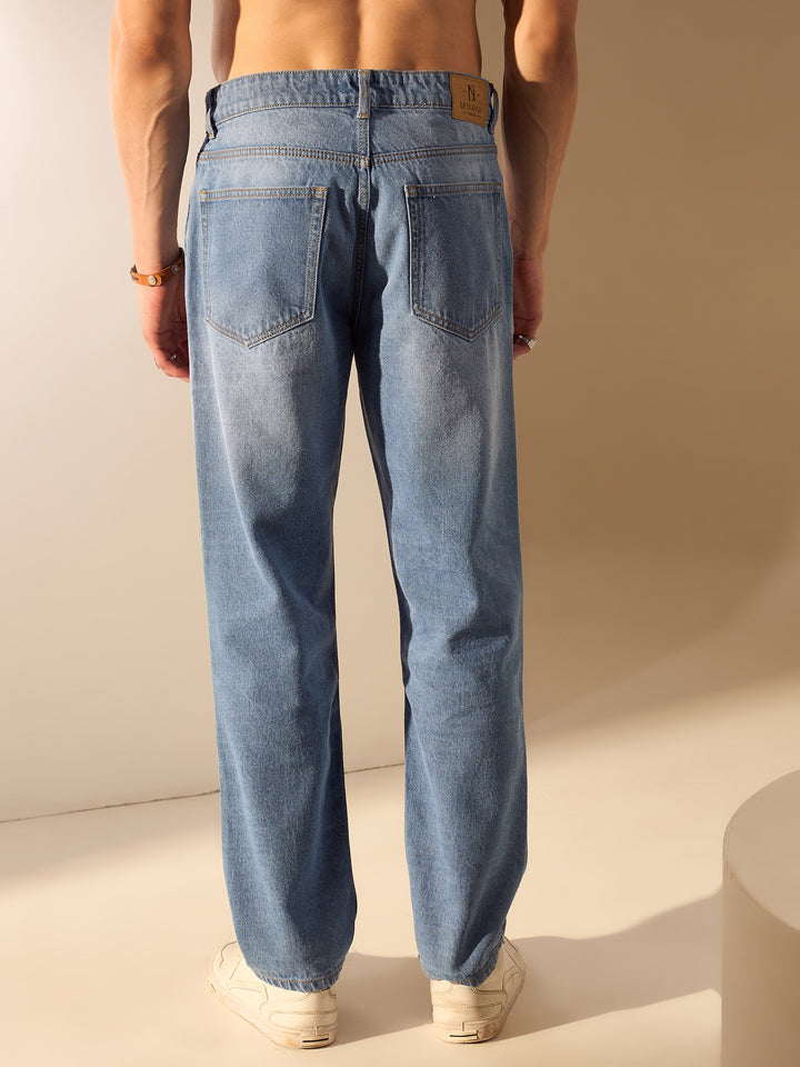 Blue: Baggy Fit Medium Faded Jeans