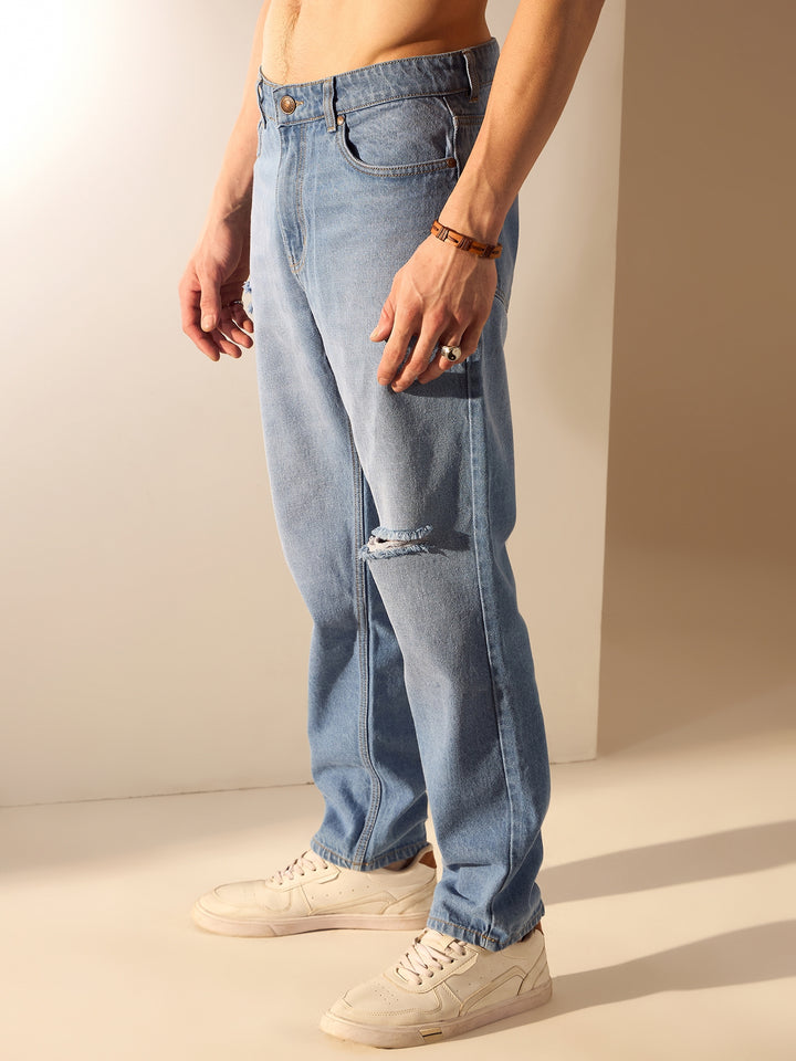 Blue: Baggy Fit Medium Faded Jeans
