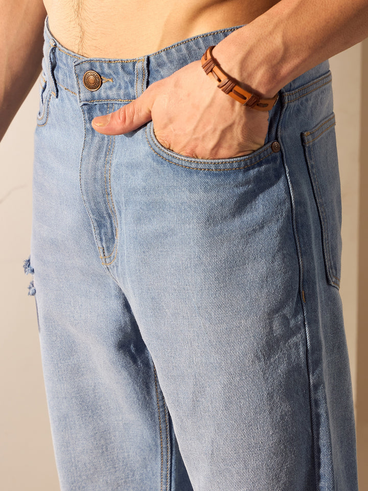 Blue: Baggy Fit Medium Faded Jeans