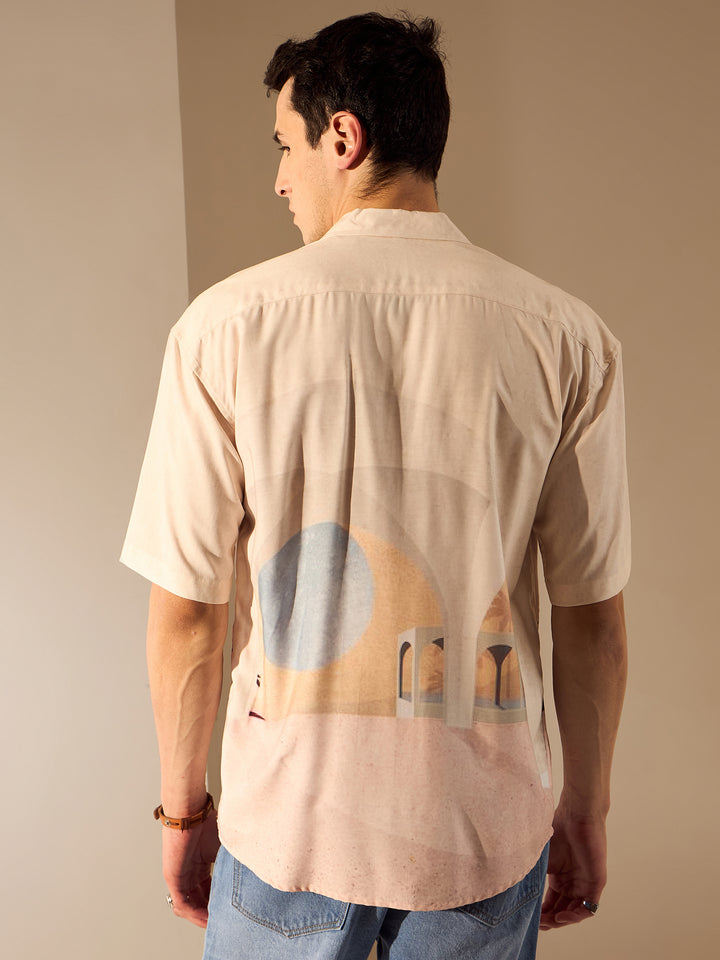 Cream: Placement print Oversized Shirt