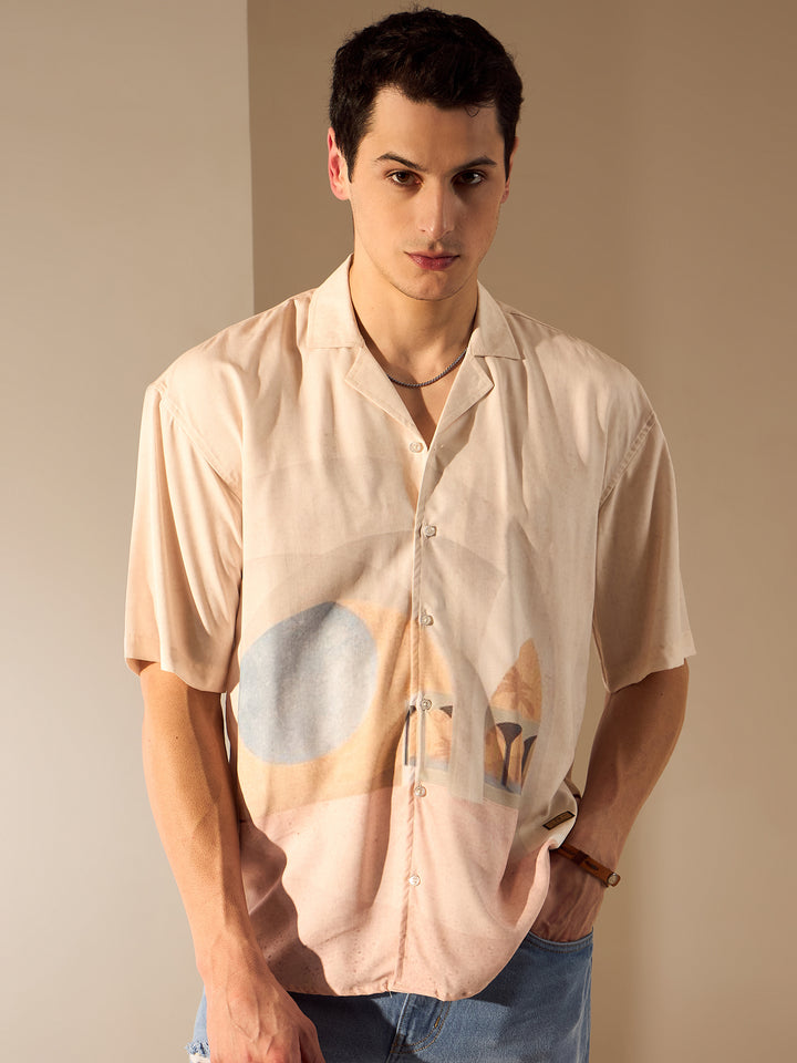 Cream: Placement print Oversized Shirt
