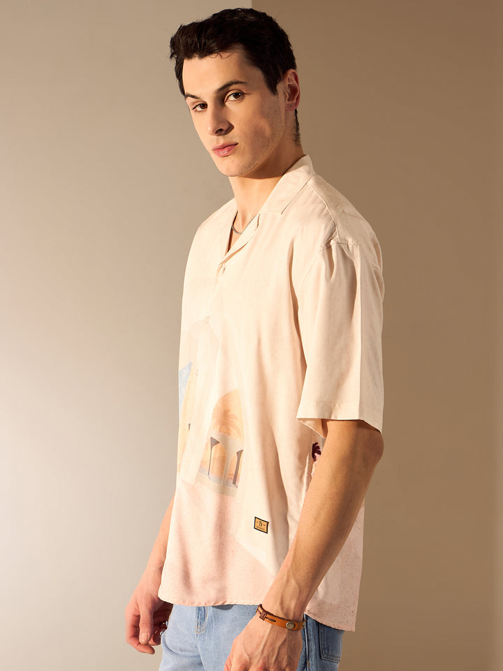 Cream: Placement print Oversized Shirt