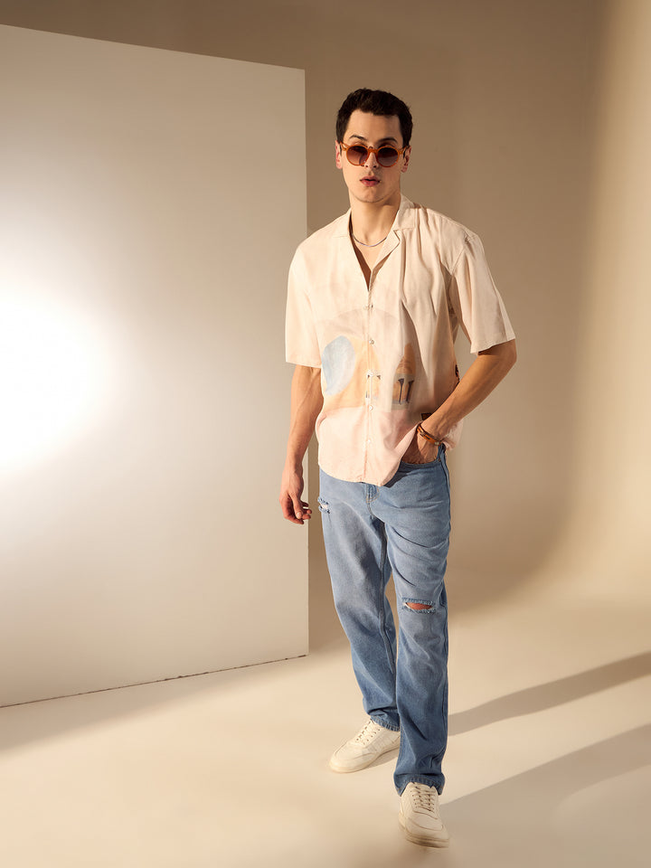 Cream: Placement print Oversized Shirt