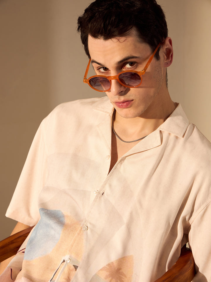 Cream: Placement print Oversized Shirt