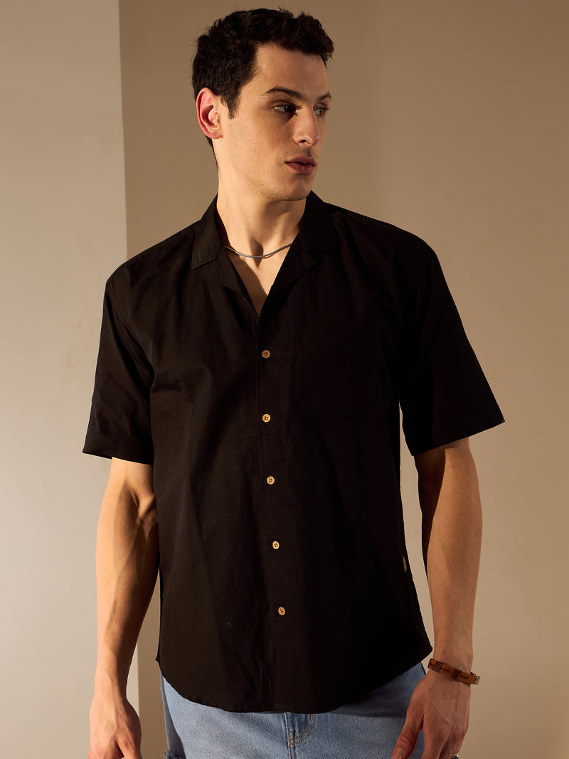 Black: Half Sleeves Sustainable Hemp Oversize Shirt