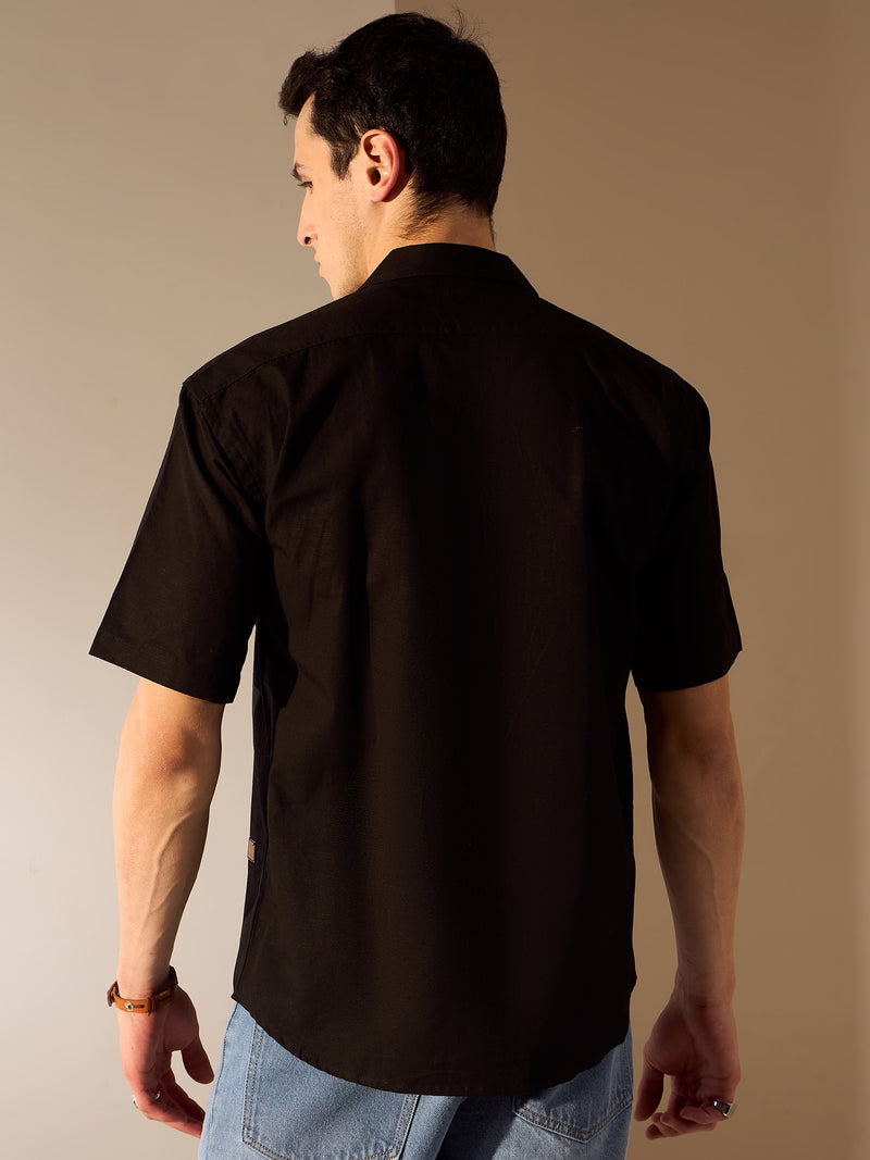 Black: Half Sleeves Sustainable Hemp Oversize Shirt
