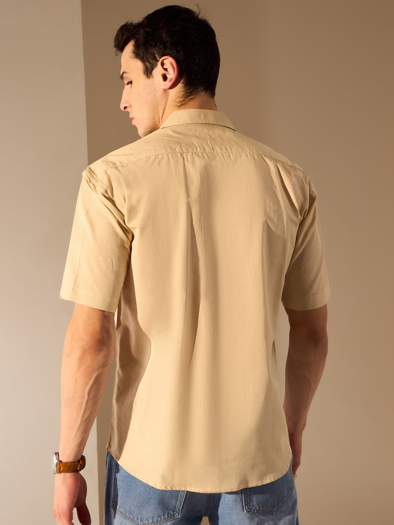 Beige: Half Sleeves Sustainable Hemp Oversize Shirt