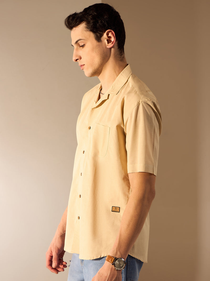 Beige: Half Sleeves Sustainable Hemp Oversize Shirt