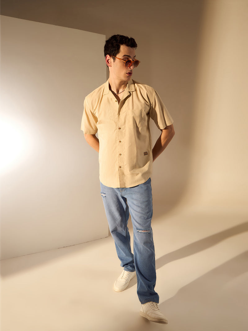 Beige: Half Sleeves Sustainable Hemp Oversize Shirt