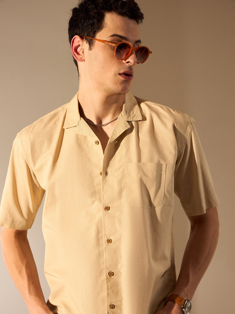 Beige: Half Sleeves Sustainable Hemp Oversize Shirt