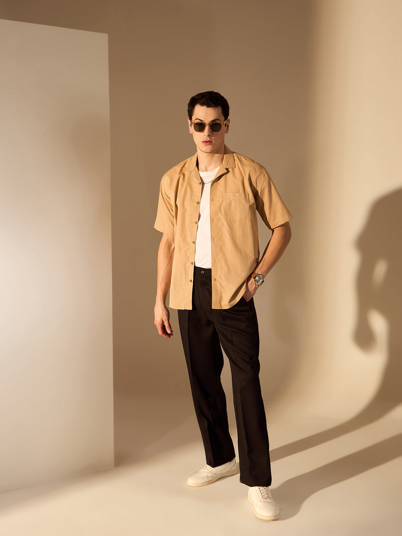 Dark Beige: Half Sleeves Sustainable Hemp Oversize Shirt