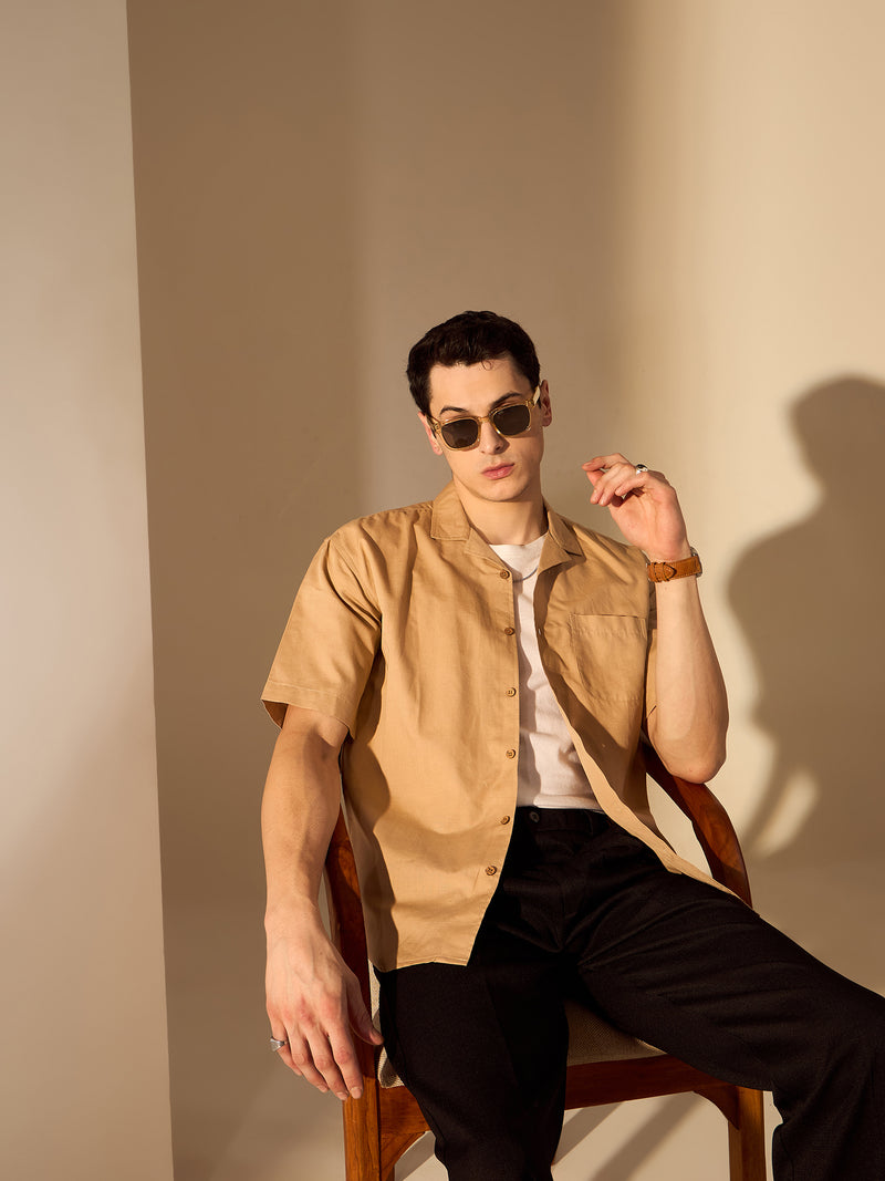 Dark Beige: Half Sleeves Sustainable Hemp Oversize Shirt