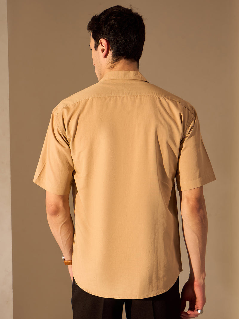 Dark Beige: Half Sleeves Sustainable Hemp Oversize Shirt