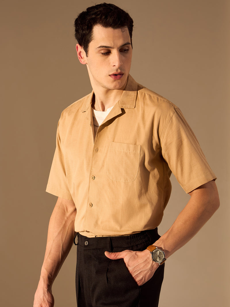Dark Beige: Half Sleeves Sustainable Hemp Oversize Shirt
