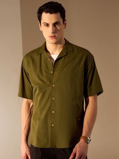 Olive Green: Half Sleeves Sustainable Hemp Oversize Shirt