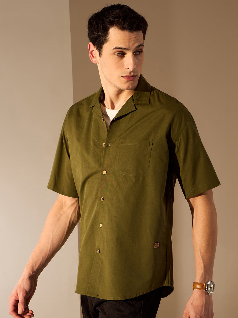 Olive Green: Half Sleeves Sustainable Hemp Oversize Shirt