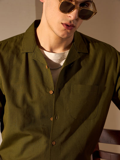 Olive Green Colored Sustainable Hemp Oversize Shirt