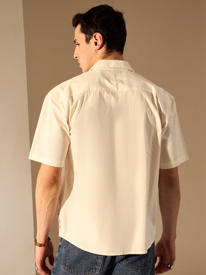 White: Half Sleeves Embroidery Shirt