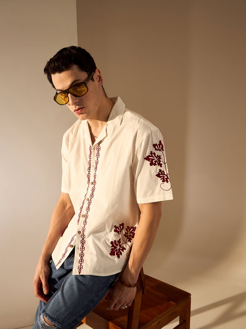 Off White: Embroidery Cotton Shirt
