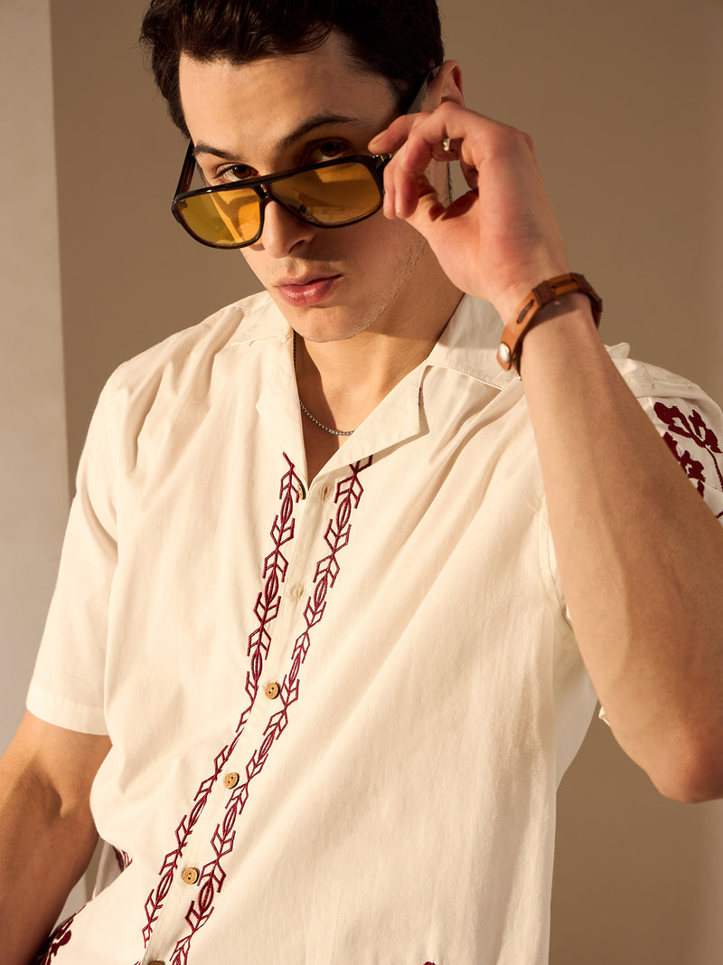 Off White: Embroidery Cotton Shirt