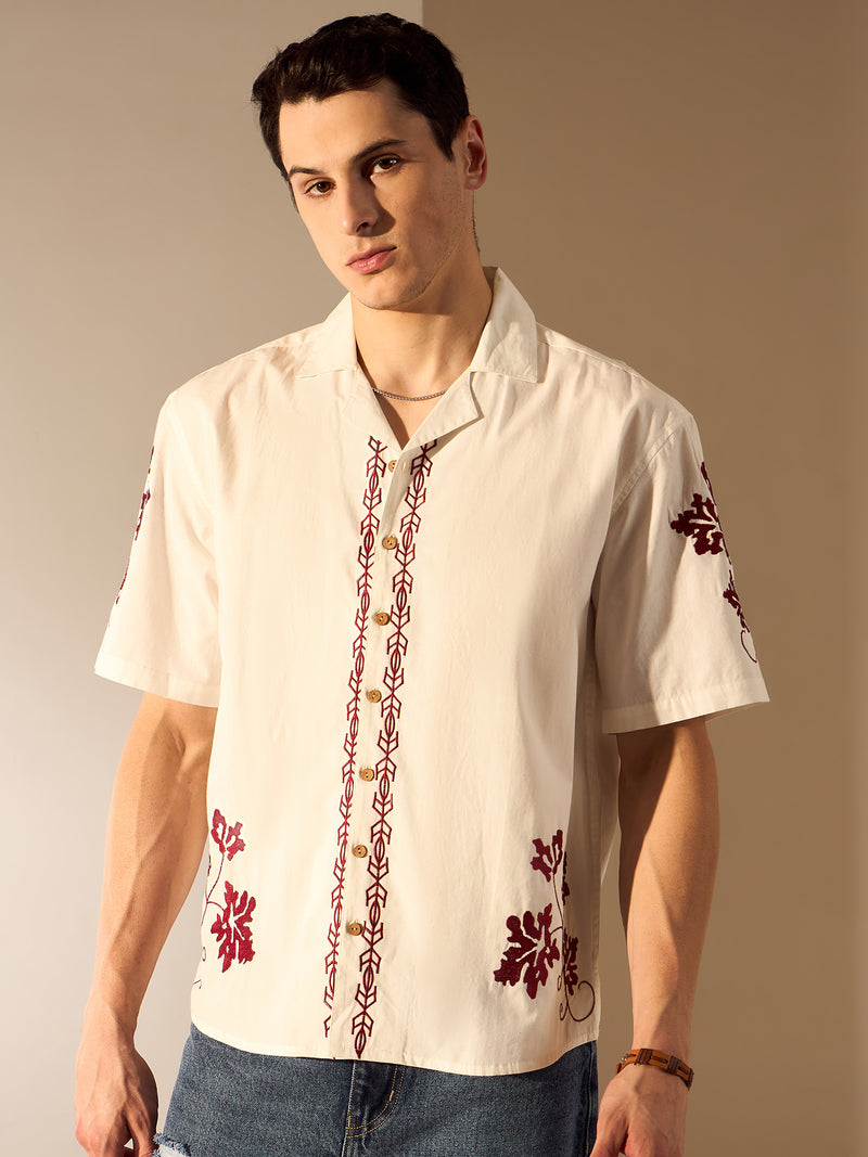 Off White: Embroidery Cotton Shirt