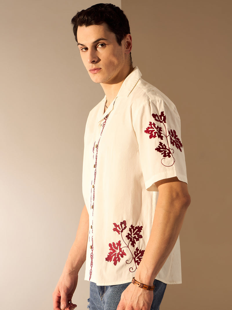 Off White: Embroidery Cotton Shirt