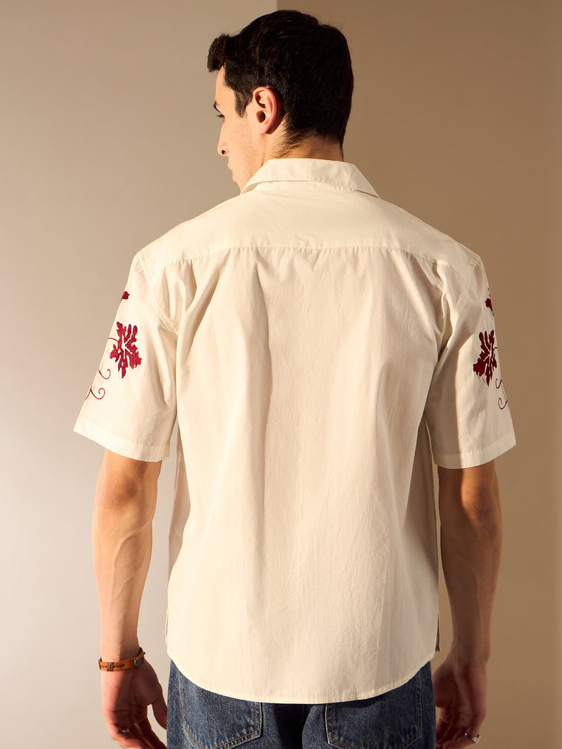 Off White: Embroidery Cotton Shirt