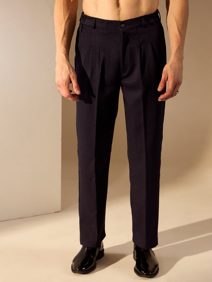 Navy Blue: Smart-Fit Waist Korean Trousers