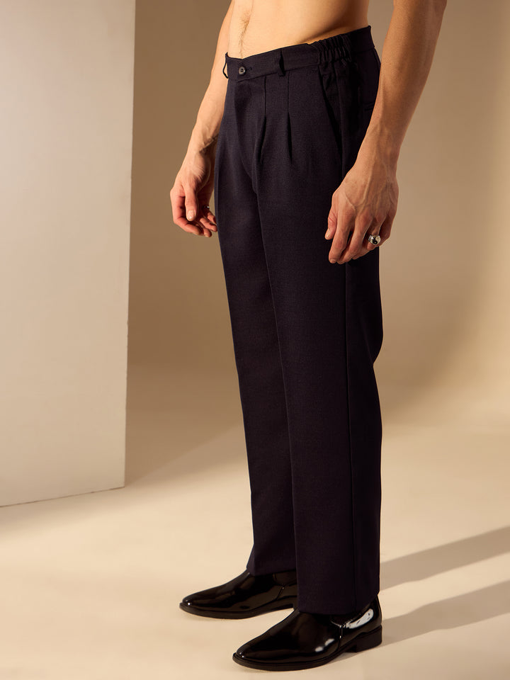 Navy Blue: Smart-Fit Waist Korean Trousers