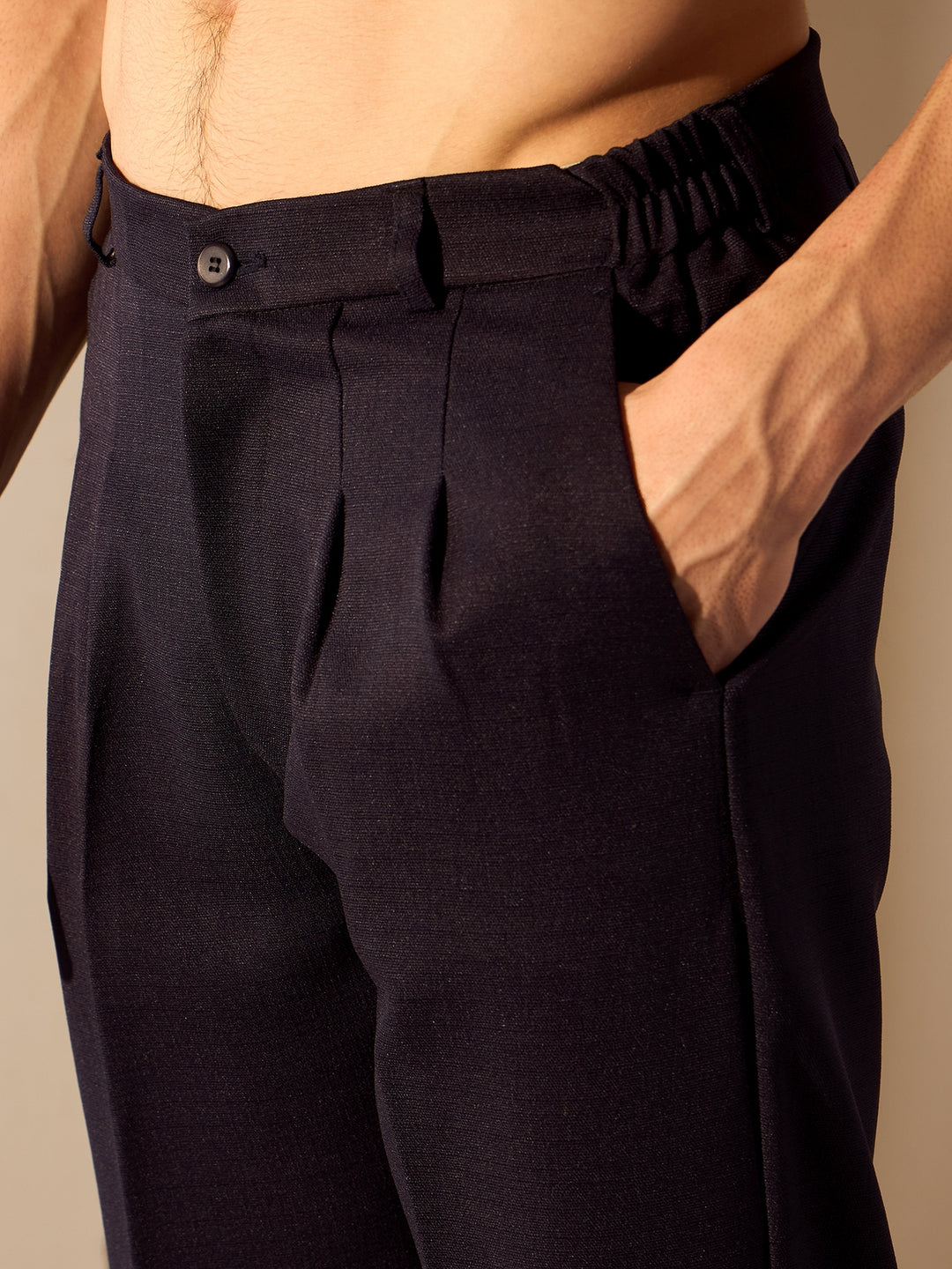 Navy Blue: Smart-Fit Waist Korean Trousers