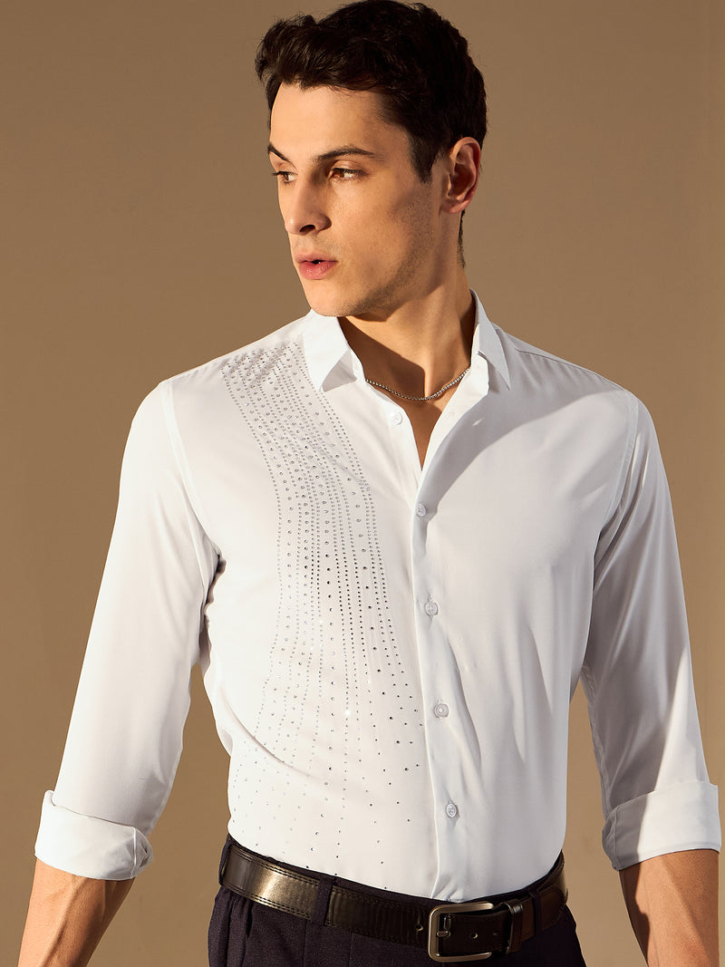 White: Full Sleeves Embellished Party Shirt