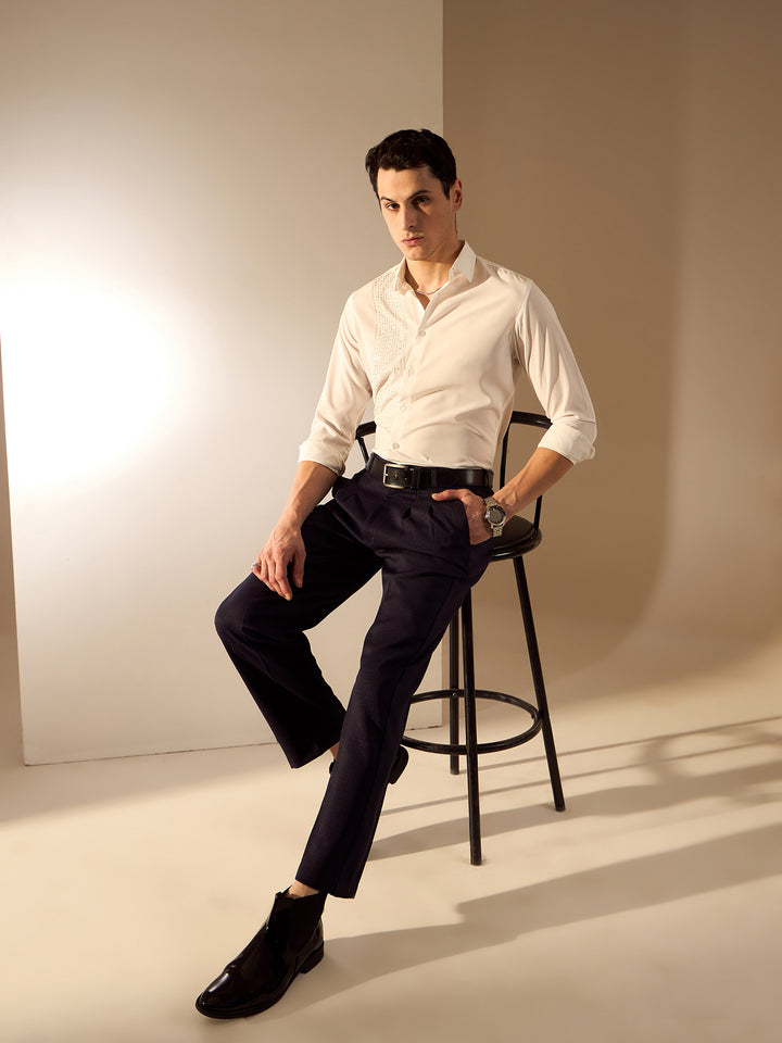 Navy Blue: Smart-Fit Waist Korean Trousers