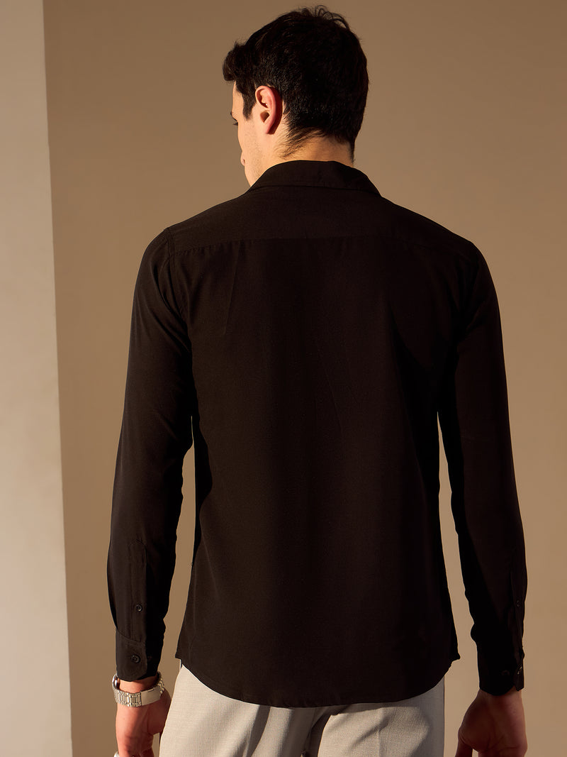 Black: Full Sleeves Embellished Polycotton Party Shirt