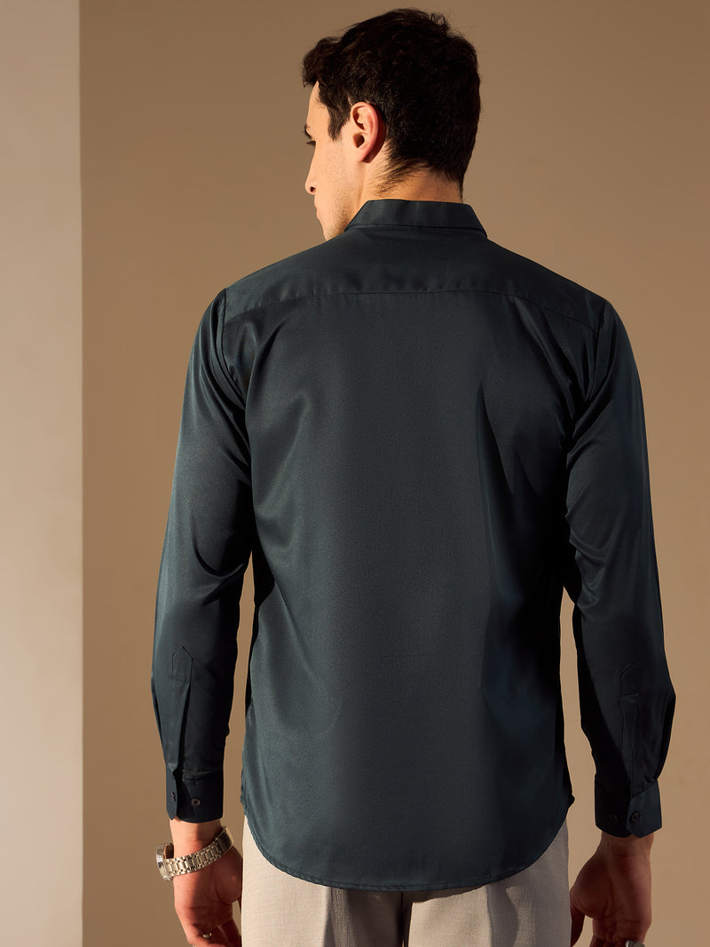 Blue: Full Sleeves Premium Satin Party Shirt