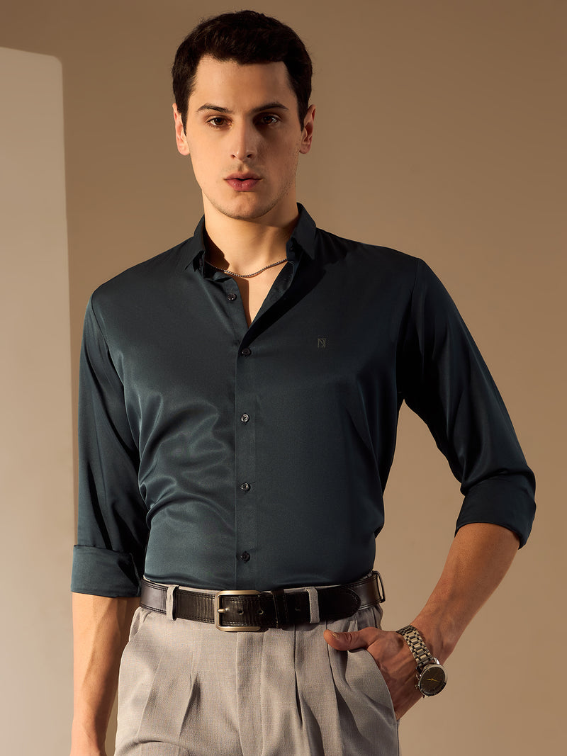 Blue: Full Sleeves Premium Satin Party Shirt