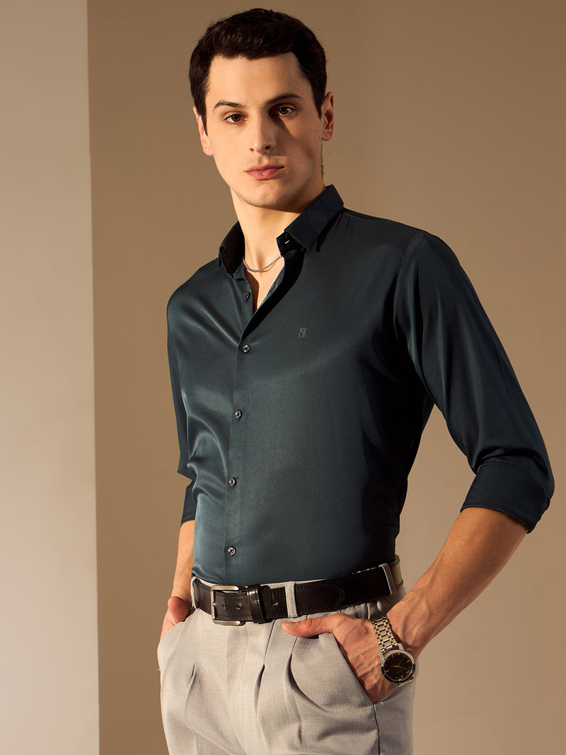 Blue: Full Sleeves Premium Satin Party Shirt