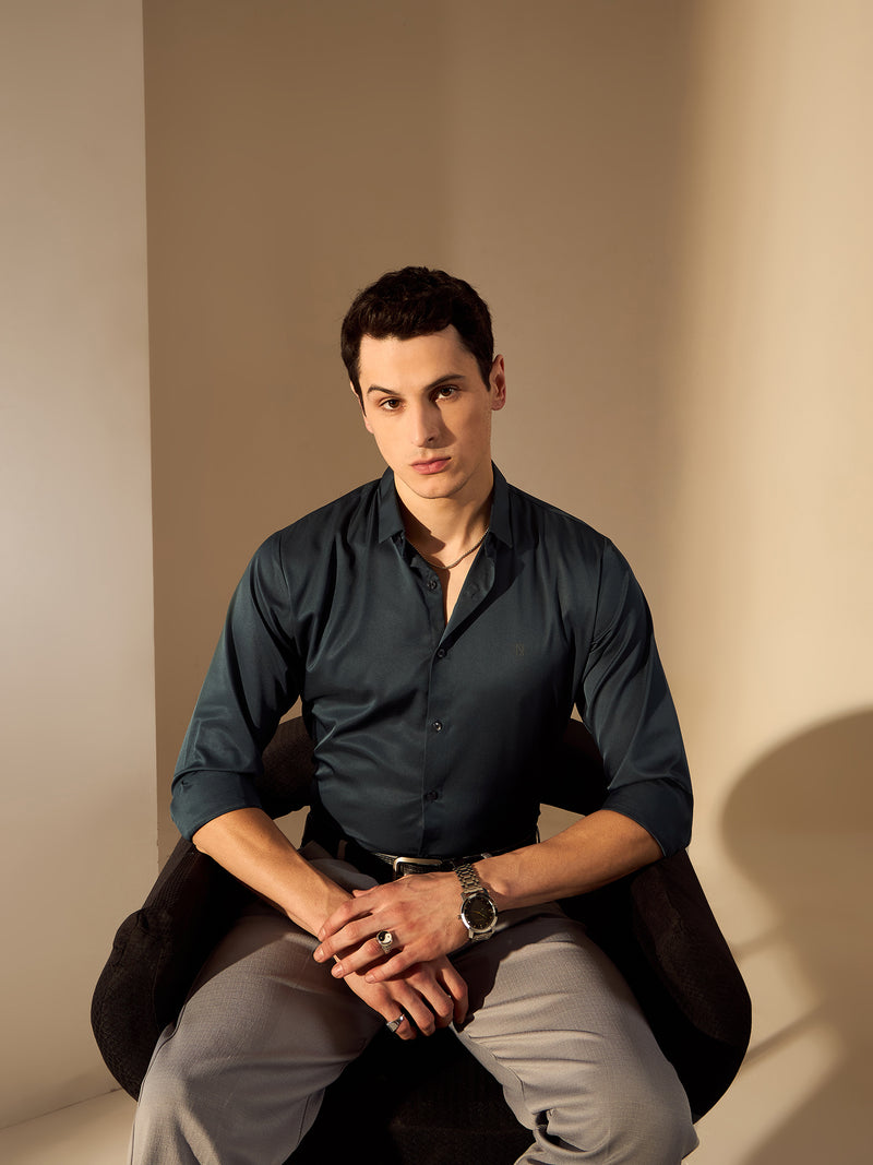 Blue: Full Sleeves Premium Satin Party Shirt