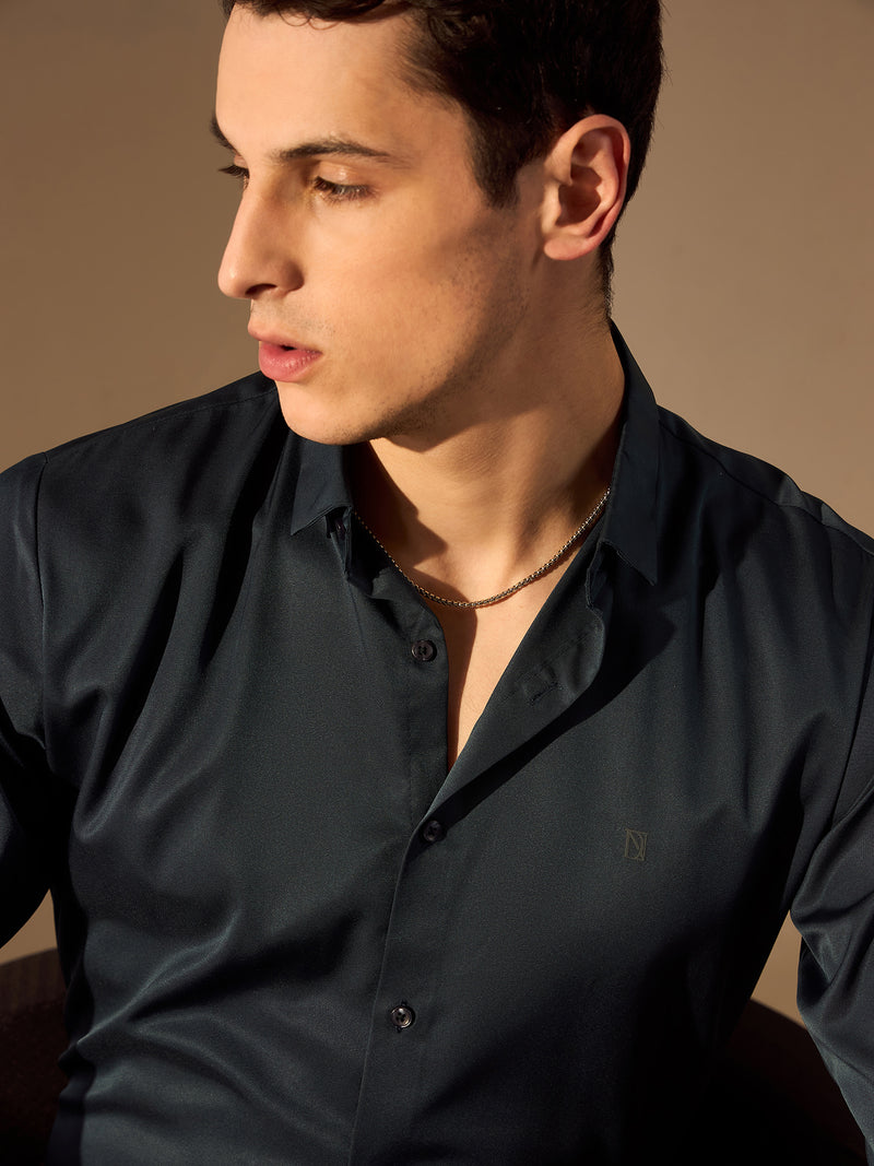 Blue: Full Sleeves Premium Satin Party Shirt
