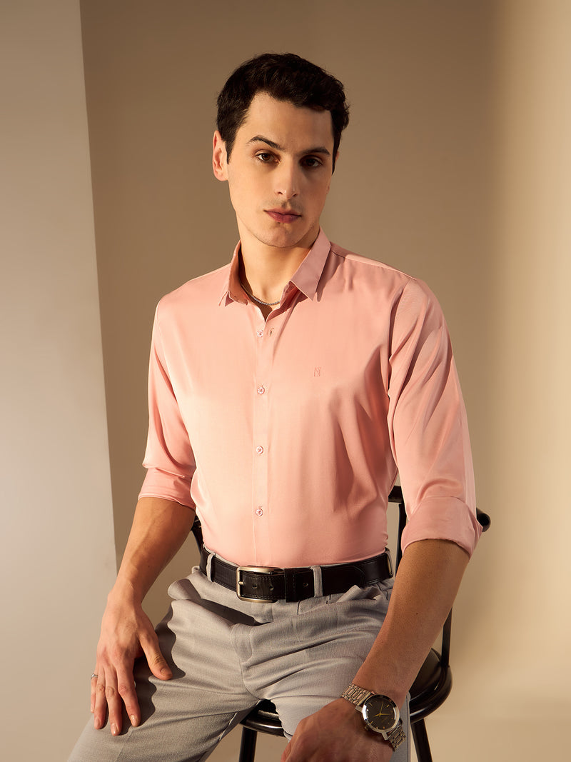 Pink: Full Sleeves Premium Satin Party Shirt