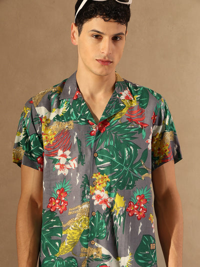 Grey: half Sleeves Lightweight Cotton Block Printed Shirt