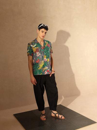 Grey Tropical Printed Shirt