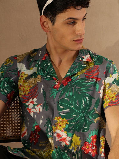 Grey: half Sleeves Lightweight Cotton Block Printed Shirt