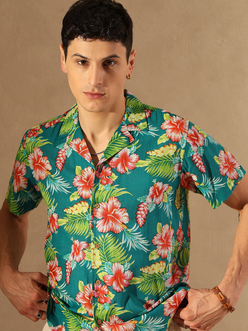 Green: Half Sleeves Block Printed Shirt