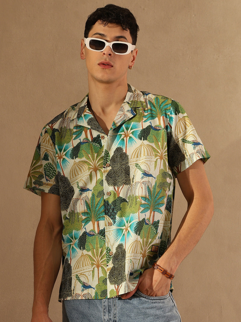 Off White: Half Sleeves Block Printed Shirt