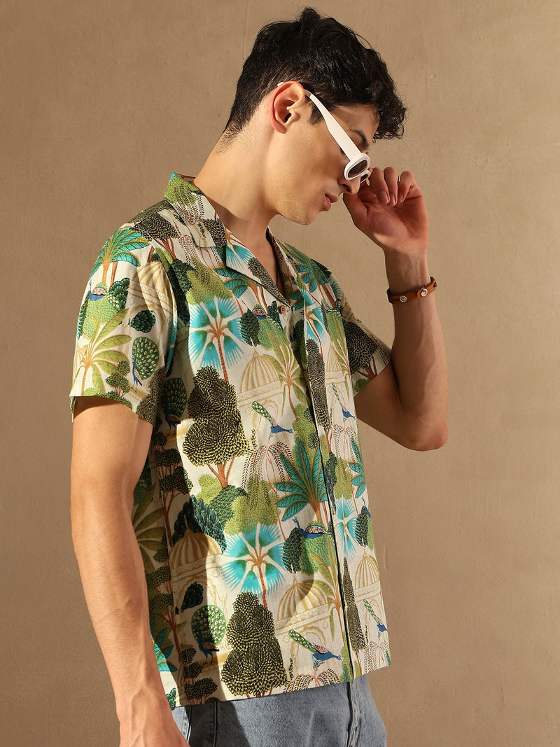 Off White: Half Sleeves Block Printed Shirt