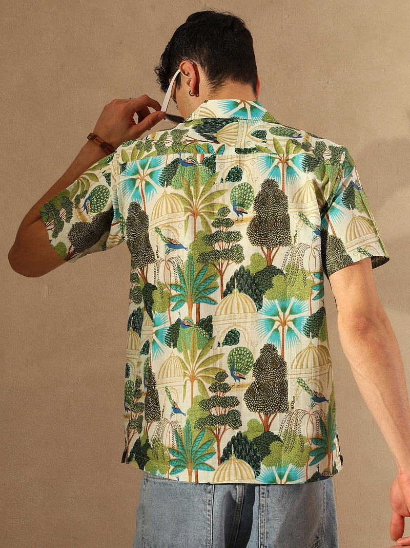 Off White: Half Sleeves Block Printed Shirt