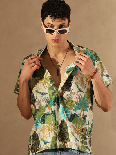 Off White: Half Sleeves Block Printed Shirt