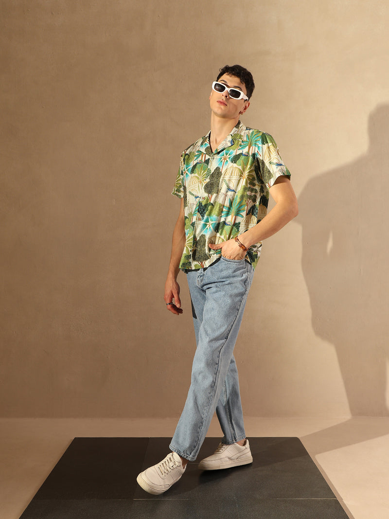 Off White: Half Sleeves Block Printed Shirt