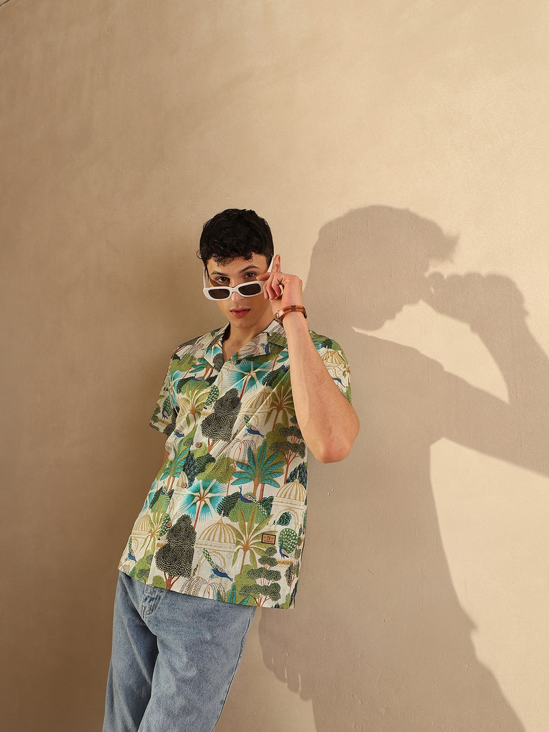 Off White: Half Sleeves Block Printed Shirt